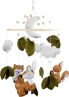FEISIKE Woodland Animals Baby Crib Mobile - Squirrel Owl Nursery Hanging for Bassinet, Eco-Friendly Infant Development Toy for Boys Girls