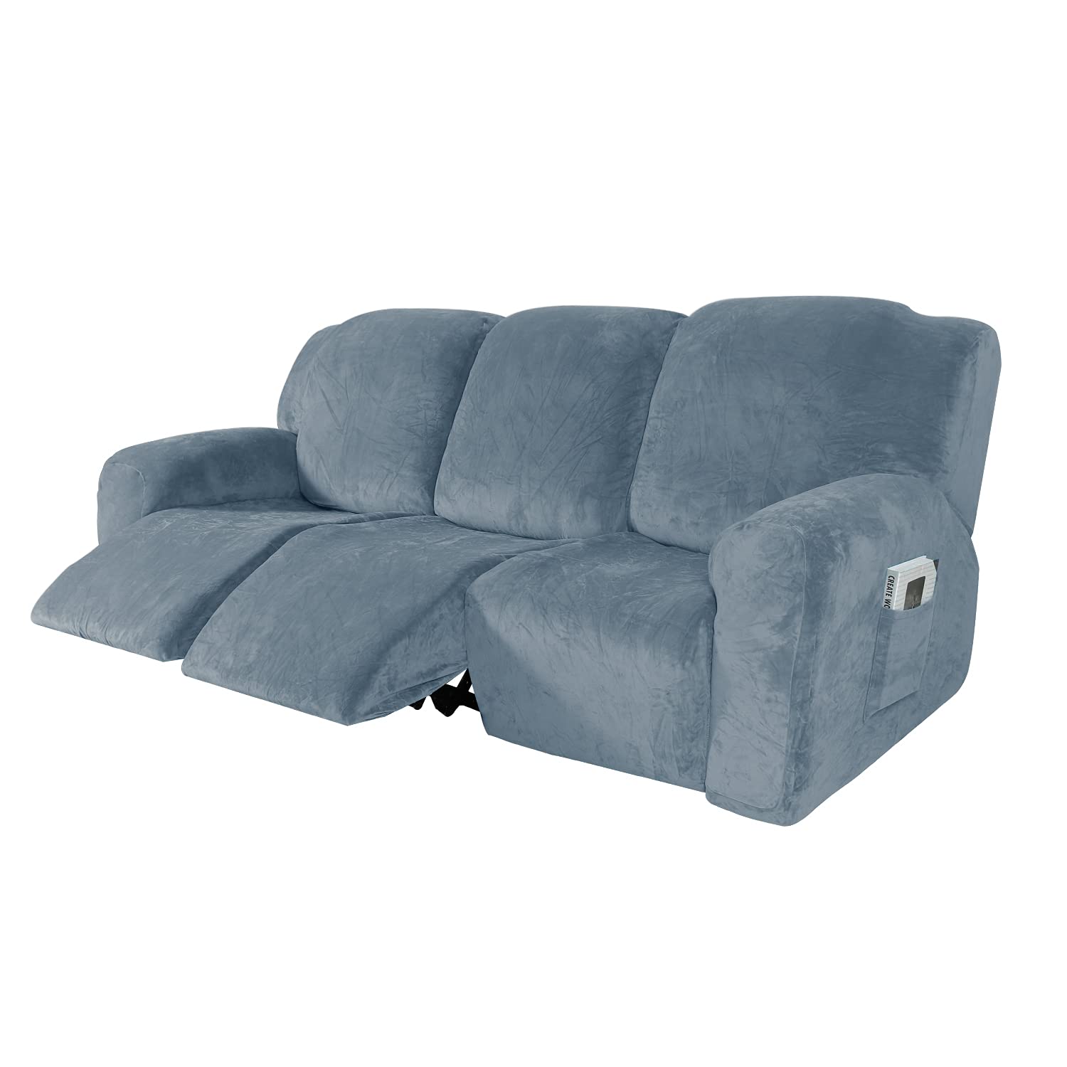 ArhaR Sofa Cover,Stretch Recliner Cover Velvet for 1 2 3 Seater, Stretch Thick Loveseat Reclining Sofa Covers, Non Slip With Side Pocket Electric Recliner Cover -blue