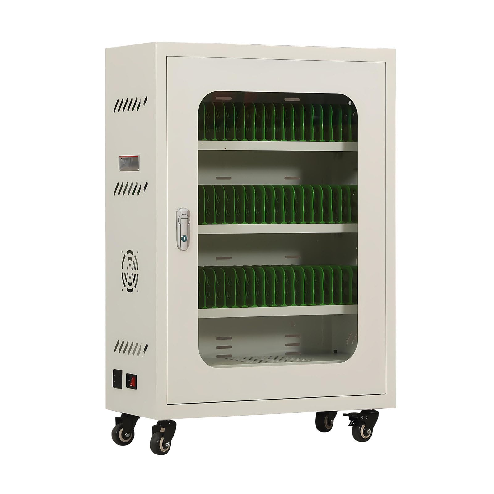 Estación De Carga Pública Para Teléfonos Y Armario Metálico Para Carga, Cargador De Pared Para Teléfonos Para Aeropuerto, Sala De Clase Y Oficina Con Cuatro Ruedas Universales White-50Slots