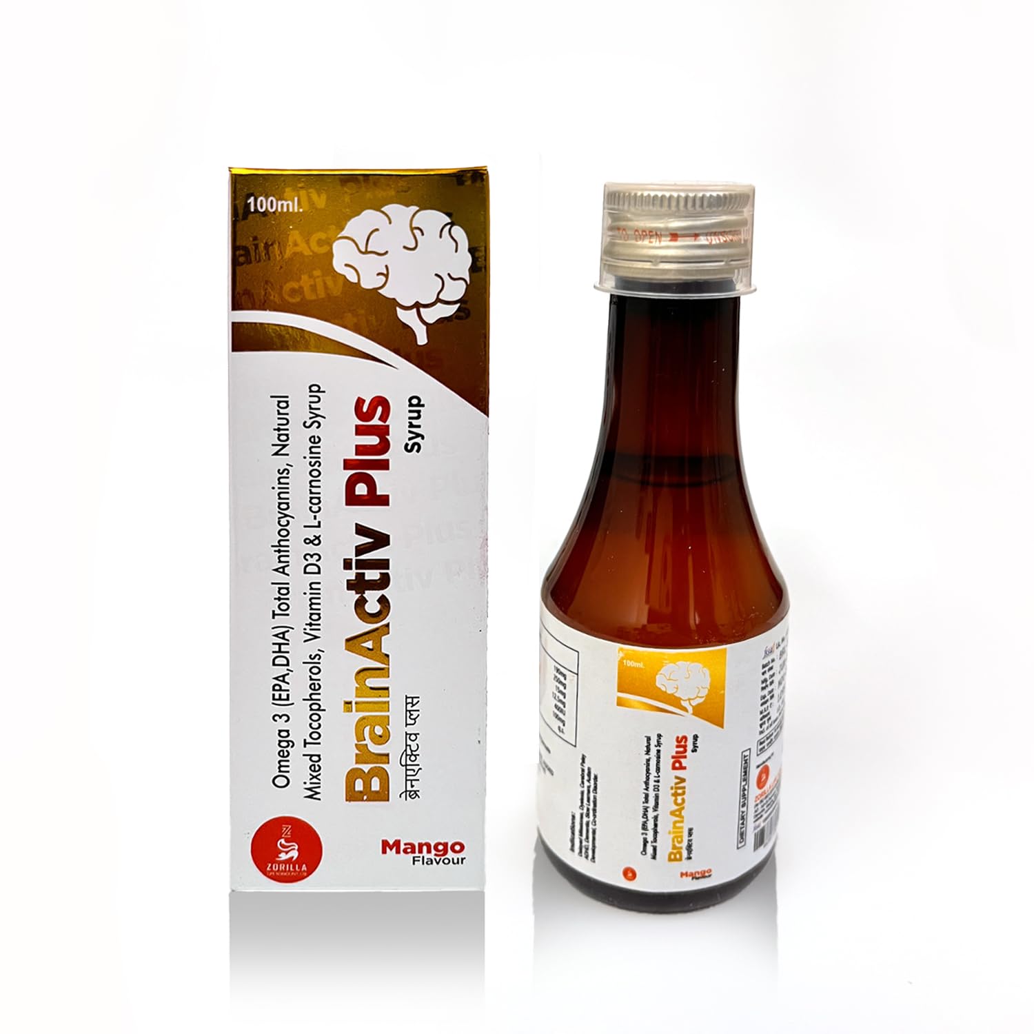 I Plus Syrup I Omega 3 (EPA,DHA) Total Anthocyanins, Natural Mixed Tocopherols, Vitamin D3 & L-carnosine I Mango I 100 ML