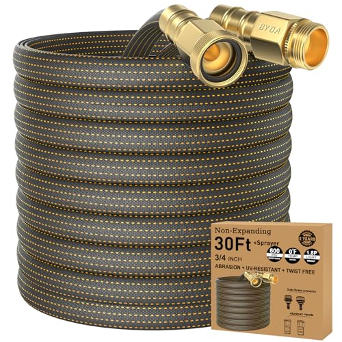 30FT Lightweight Flexible Garden Hose,Non-Slip Handles,Non-kink Hose,Solid Brass Fitting for Boats, RV Water Hose,Marine Washdown,Lawn,Garden,Leakproof TPE Hose (OrangeBlack, 30 FT)