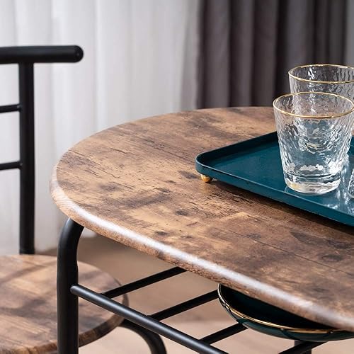 Miniatura 6 de CIPACHO Juego de mesa de comedor de 3 piezas, mesa de cocina pequeña con marco de metal y mesa redonda de madera, juego de mesa de bar y sillas con