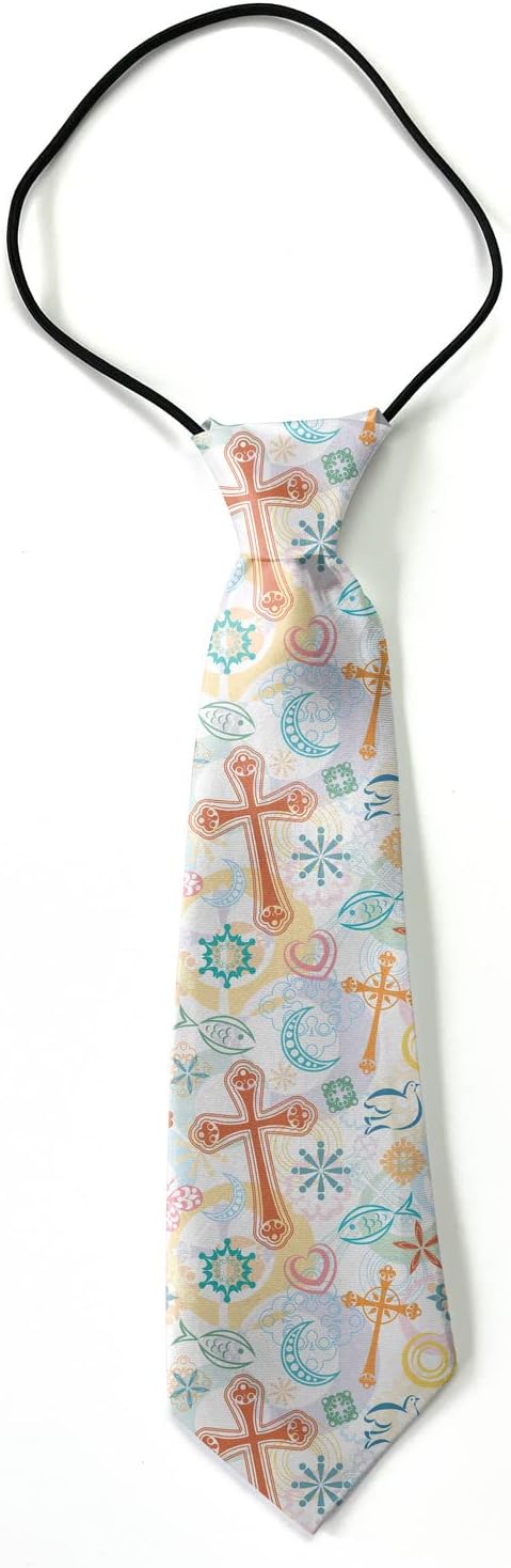 Toddler Size (Christian Symbols) Pre-Tied Adjustable Novelty Necktie, Fashion Conversational Neck Strap Ties for Boys and Children, for Wedding Parties Events