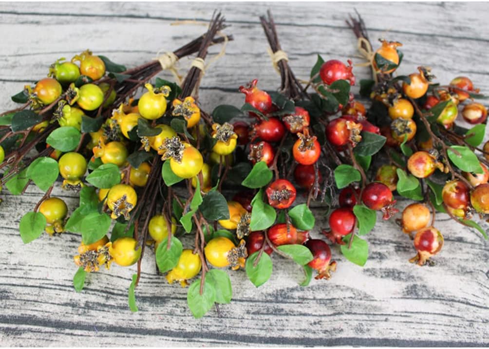Garneck 6 Groups Artificial Rosehip Berries Pomegranate Branch Plant Stem Faux Fruit Bouquet Wedding Home Decor for Flower Arrangement (Green)