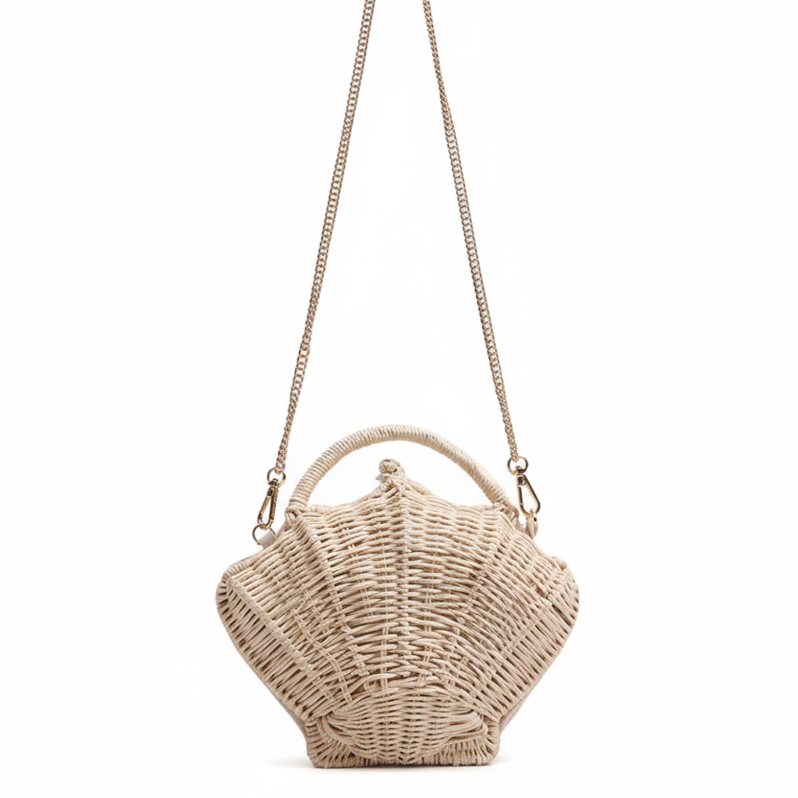 Pineeseatile Seashell Bag, Seashell Purse for Women, Natural Rattan Beach Bag with Clasp, Summer Straw for Vacation & Travel Beige
