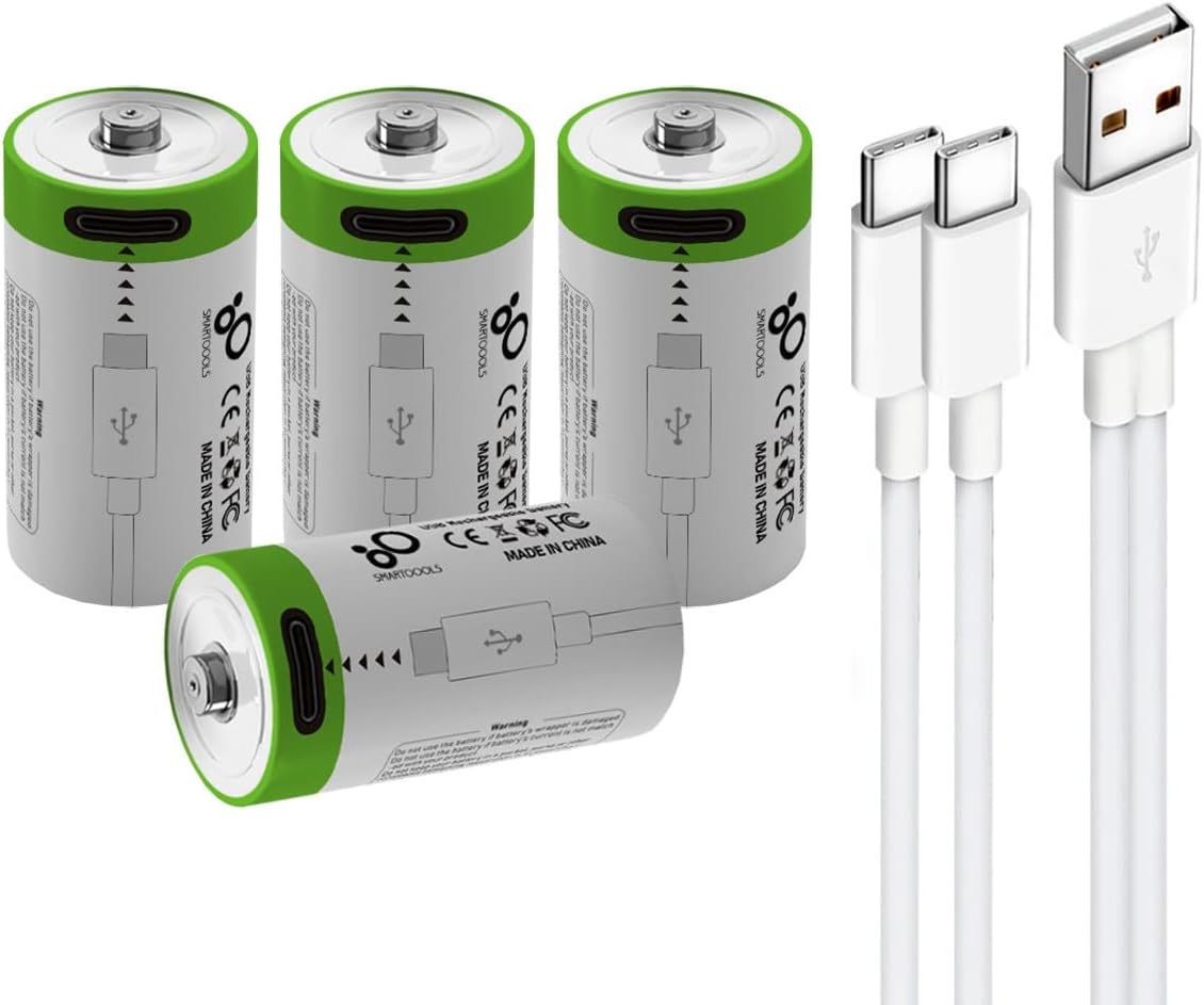 Lankoo USB CR123A Lithium Ion Battery, 3.7 V 700 mAh Rechargeable CR123A Battery, 1.5H Fast Charge, 1200 Cycles with Type C Connection Cable, Constant Output, Pack of 4