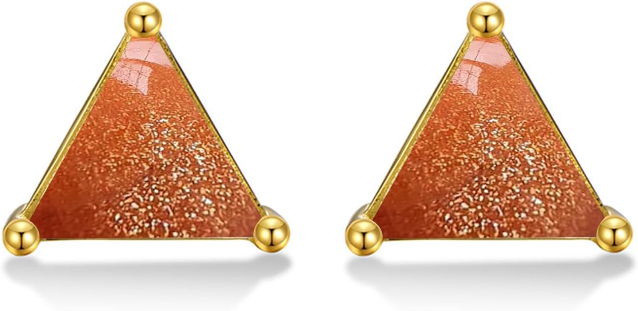 Triangle Stud Earrings 14K Gold Plated Sterling Silver Triangle Gemstone Stud Earrings For Women