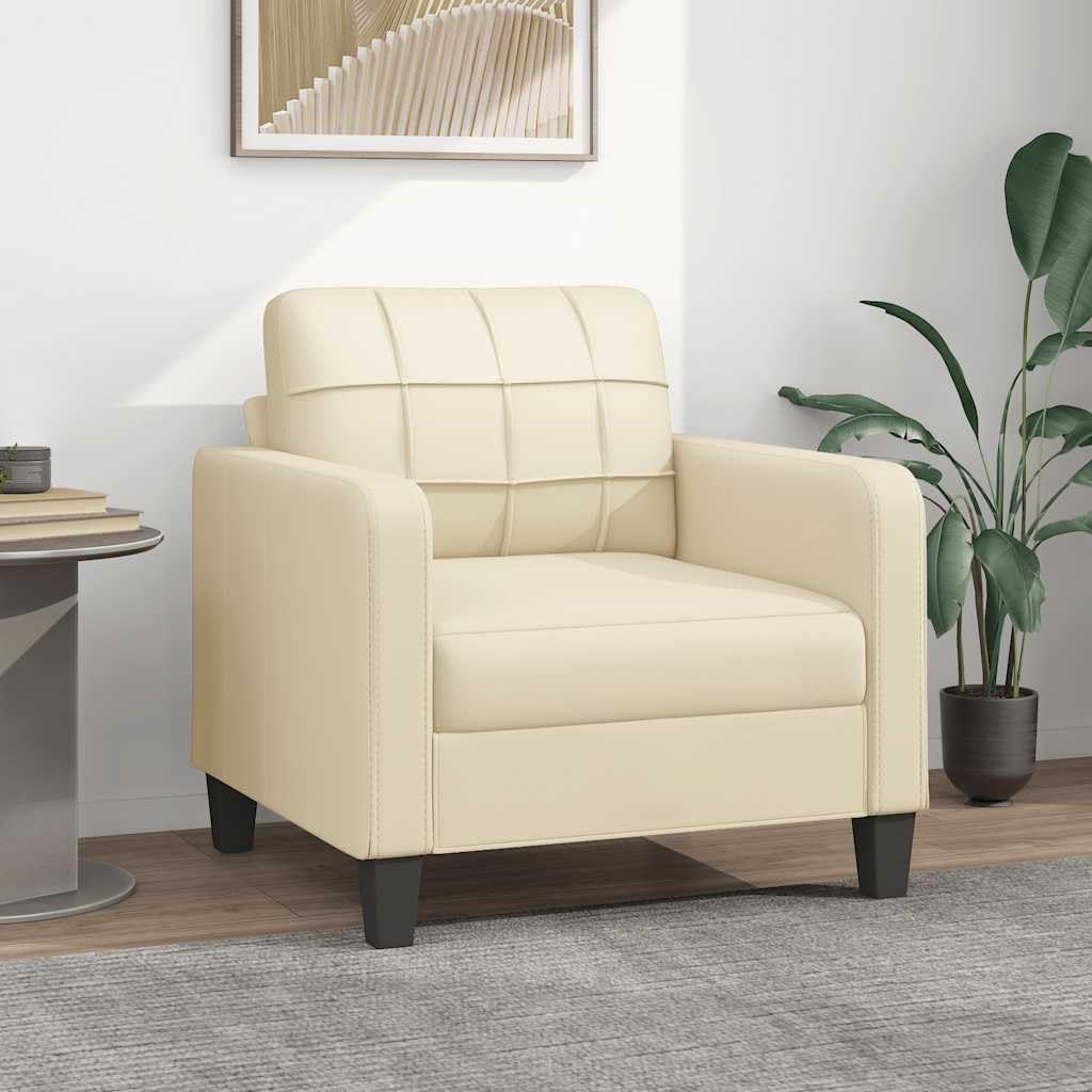 Sillón Cuero sintético Crema 60 cm Butaca Orejera con Respaldo Alto, Sofá Individual con Reposabrazos, Sillón Lounge para Salón, Dormitorio y Balcón