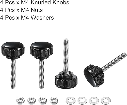 Miniatura 482 de uxcell Juego de 4 perillas moleteadas, tornillos de pulgar con tuercas y arandelas, rosca macho métrica M6 x 1.378 in, cabeza de plástico de 0.984