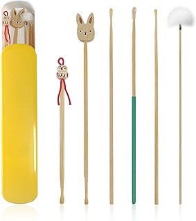 BRBASAP 6 Pieces Ear Pick Bamboo Ear Cleaner Picks Wooden Ear Cleaning Sticks for Adults Bamboo Ear Picker Stick Cleaning Tools Kit Durable Cute Ear Cleaning Stick Set with A Storage Box