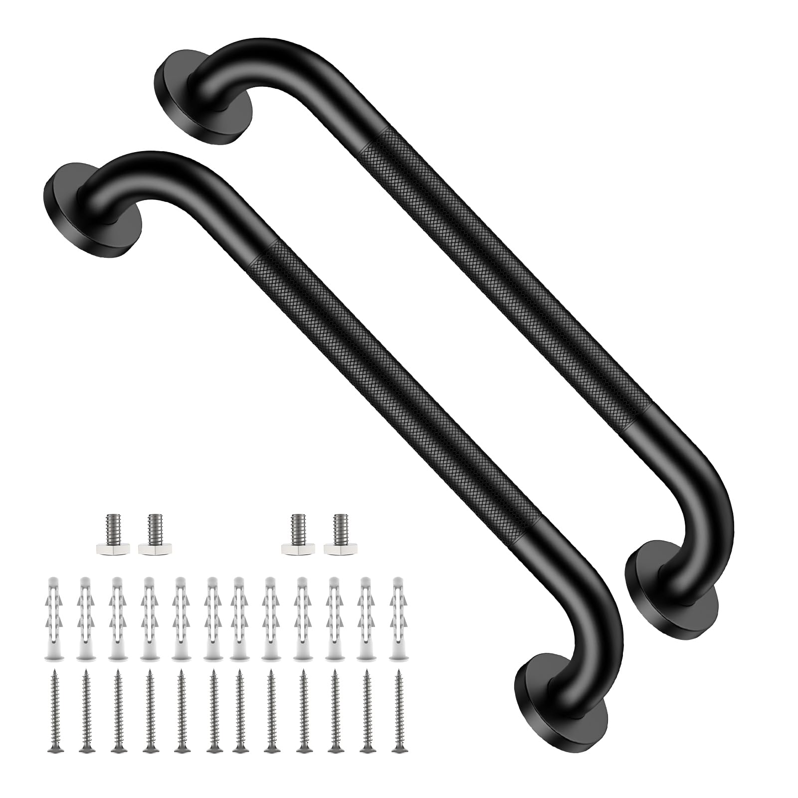 ZUEXT - Confezione da 2 barre di sicurezza per bagno, 50,8 cm, nero opaco, con impugnatura zigrinata, corrimano di sicurezza antiscivolo in acciaio inox per WC, doccia, vasca da bagno, barra di