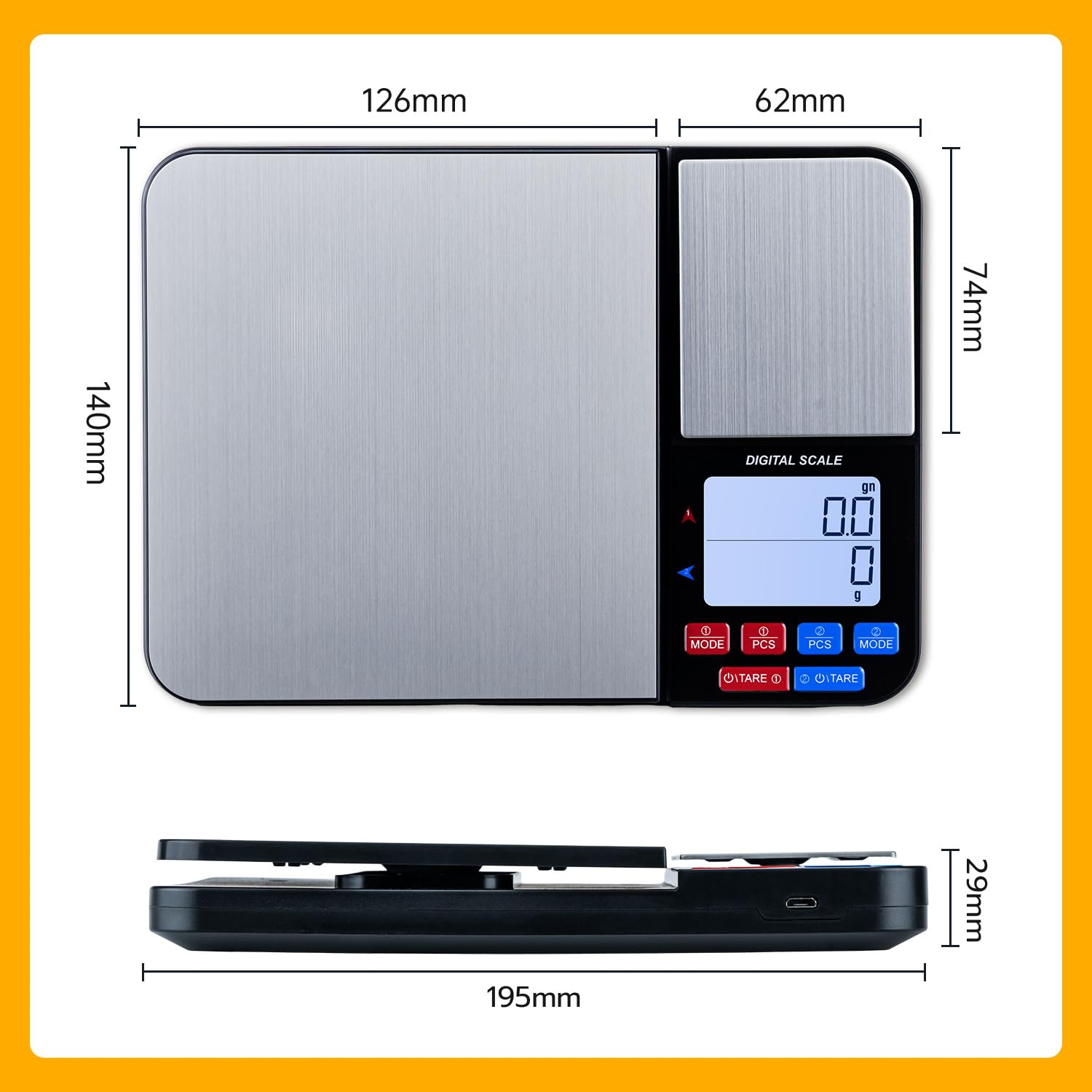 Bilancia da Cucina Digitale con Doppia Piattaforma (10kg/1g e 500g/0.01g), Bilancia per Alimenti Ricaricabile USB/Batterie, 14 Unità, Funzione PCS e Auto-Off per Caffè, Pasticceria e Casa