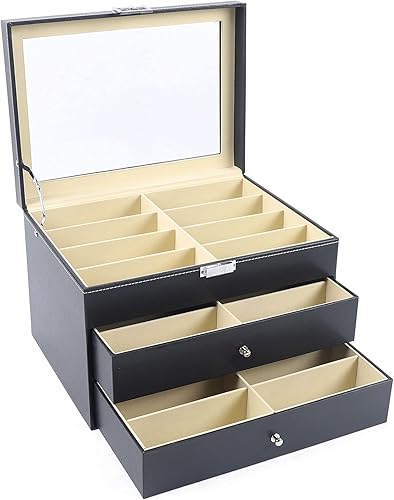 Eapmic Caja de reloj de almacenamiento de gafas de sol de 3 capas con 24 ranuras, accesorios para gafas, estuche organizador (3 capas, 24 ranuras,
