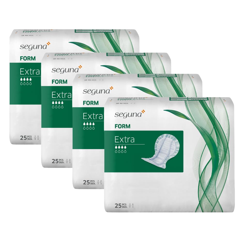 SEGUNA Form Extra, Inkontinenzvorlagen für Frauen und Männer, Anatomische Vorlagen bei mittlerer Inkontinenz, Stuhlinkontinenz (Sparpaket (4 x 25 Stück))
