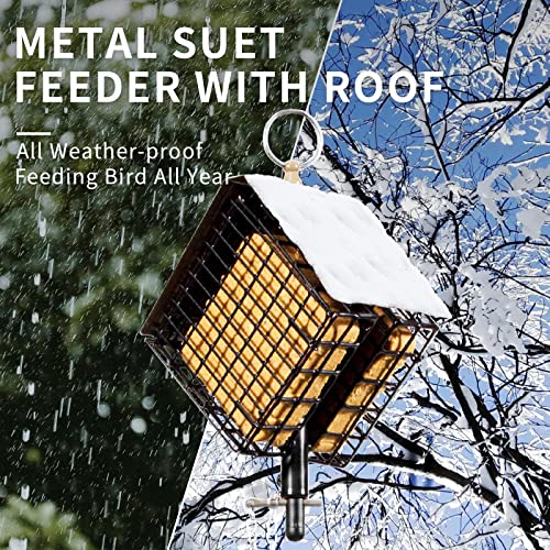 Suet Feeder, Vivace Dual Suet Holder With Drop-Down Tech, All Metal Bird Feeder Roof Covered Outdoor Bird Feeder Suet Bird Feeder For Outside Hanging, With S Hook, 2 Suet Cages #TOP4