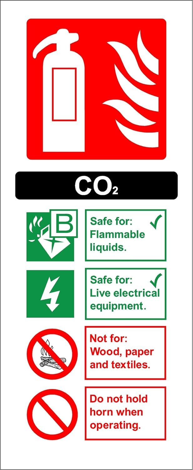 KPCM Display ltd Fire Extinguisher Sign - CO2 (Carbon Dioxide) - Self Adhesive Sticker 200mm x 80mm Case (Pack of 10)