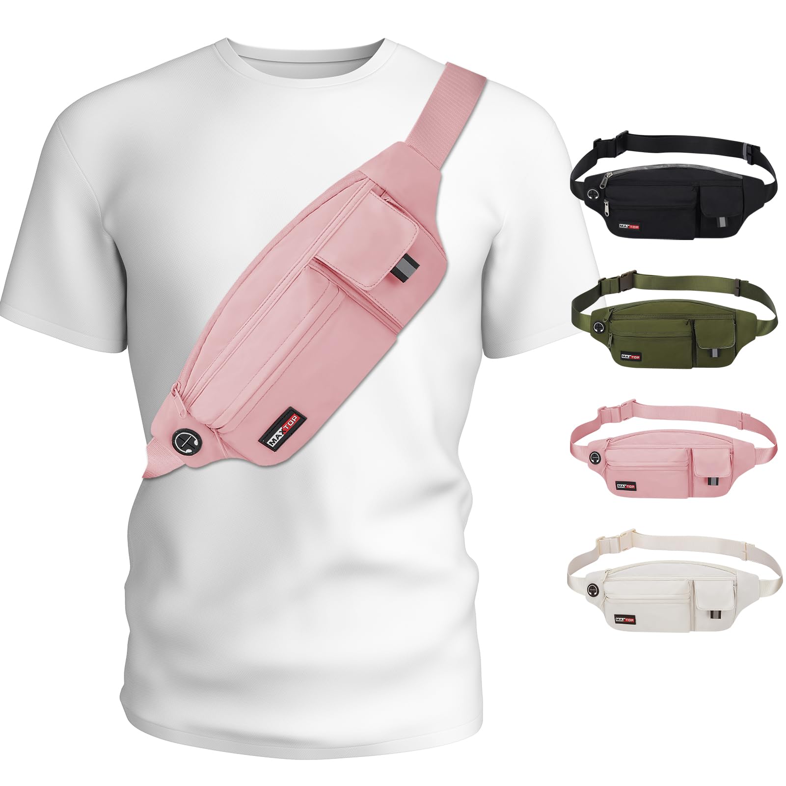 MAXTOP Bumbag Waist Crossbody Bags for Women Men Anti-Theft Fanny Packs with 5-Zipper Pockets Gifts for Enjoy Jogging Hiking Dog Waliking Casual Hands-Free Waist Pack Fits All Phones