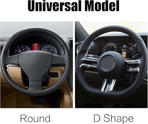 Miniatura 3 de Funda universal para volante de automóvil, de microfibra térmica, de piel sintética, elástica, 15 pulgadas, costuras de color, antideslizante,