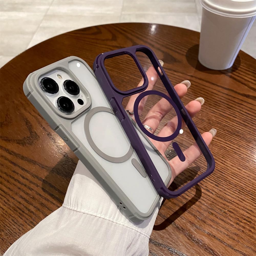 for iPhone 16 Pro  Wireless Charge Case Armor Bumper Magnetic Clear Cover,Black,for iPhone 16 Pro