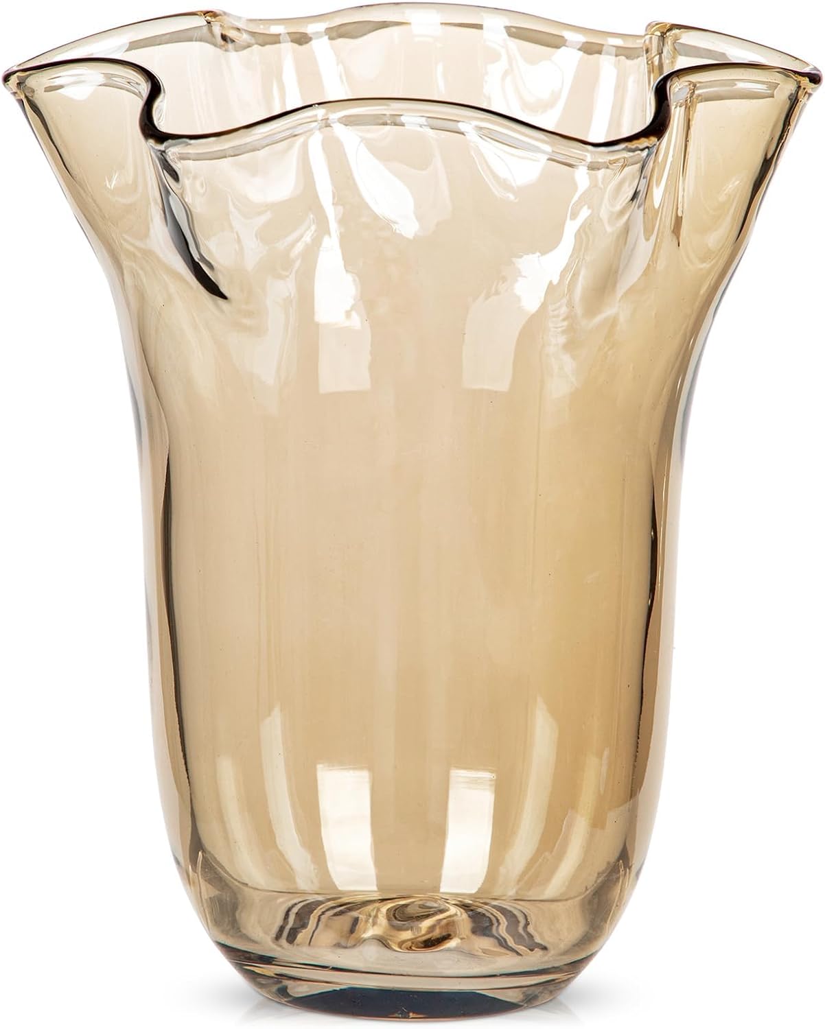 8 inch Amber Glass Vases Large Flower Vases for Centerpiece, Crystal Vases for Flowers Wide Mouth Vase for Home Office Living Room Shelf Wedding Decor (Ionic Light Amber)
