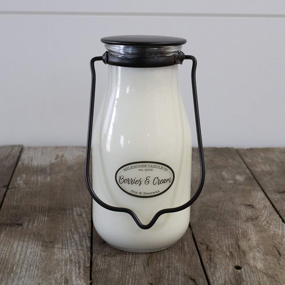Milkhouse Candle Company, Creamery Glow Collection Scented Soy Candle: Milkbottle Candle, Berries & Cream, 14 oz