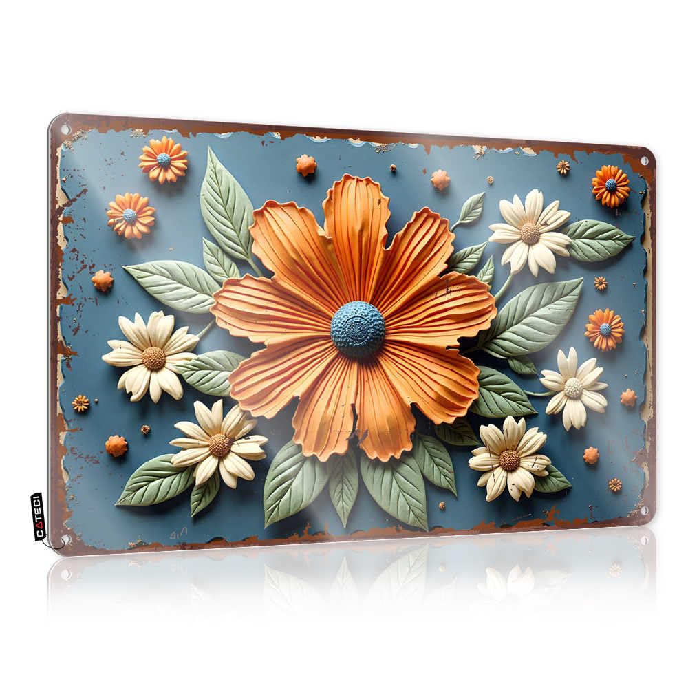 Fzfn Men's Colour Rustic Soft Bath Matal Sign | Vibrant Orange Blossoms Amidst A Garden Of Flowers Humorous For Restroom Living Room(20X30cm)