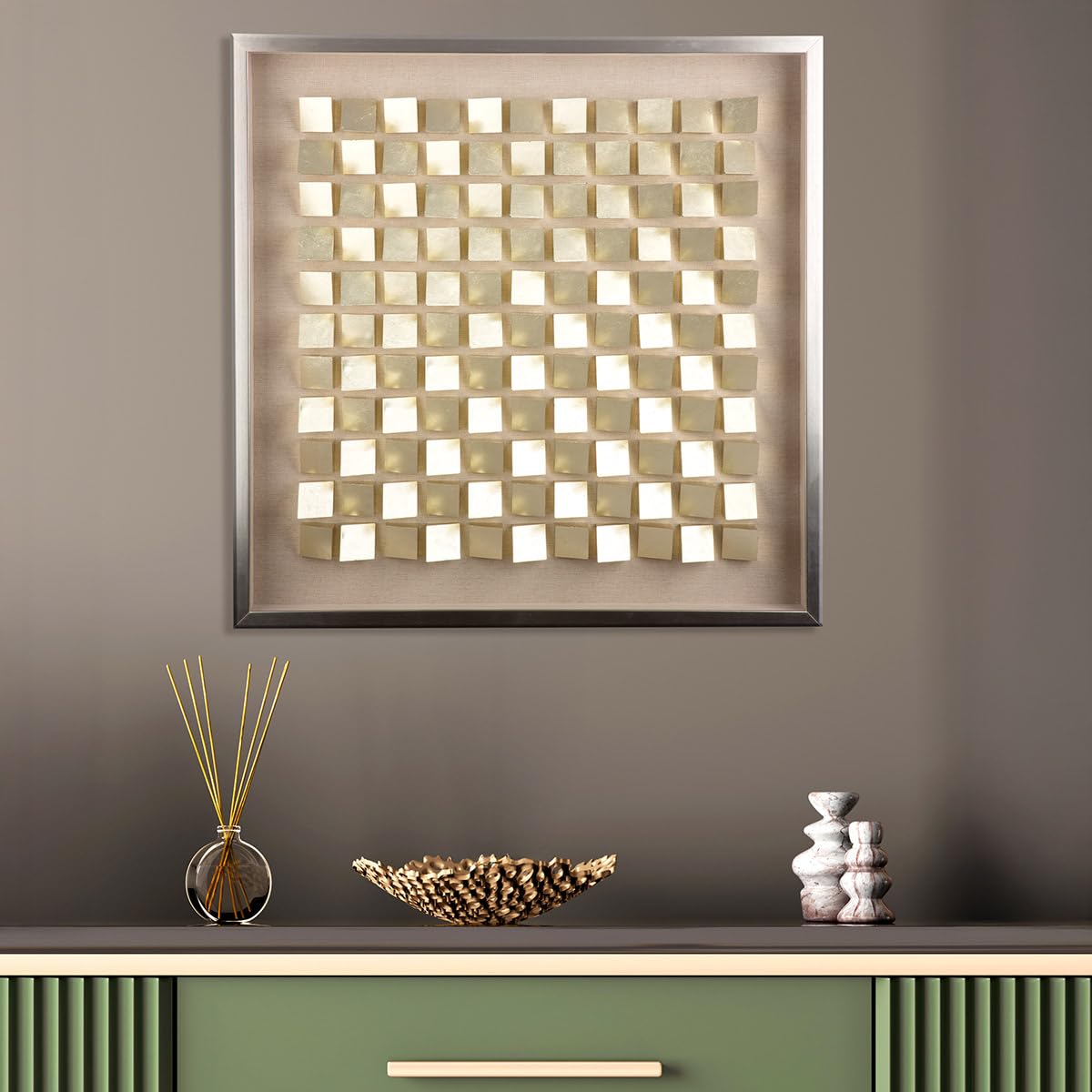 Tableau en bois Casablanca Rise pour illuminer un salon moderne chic