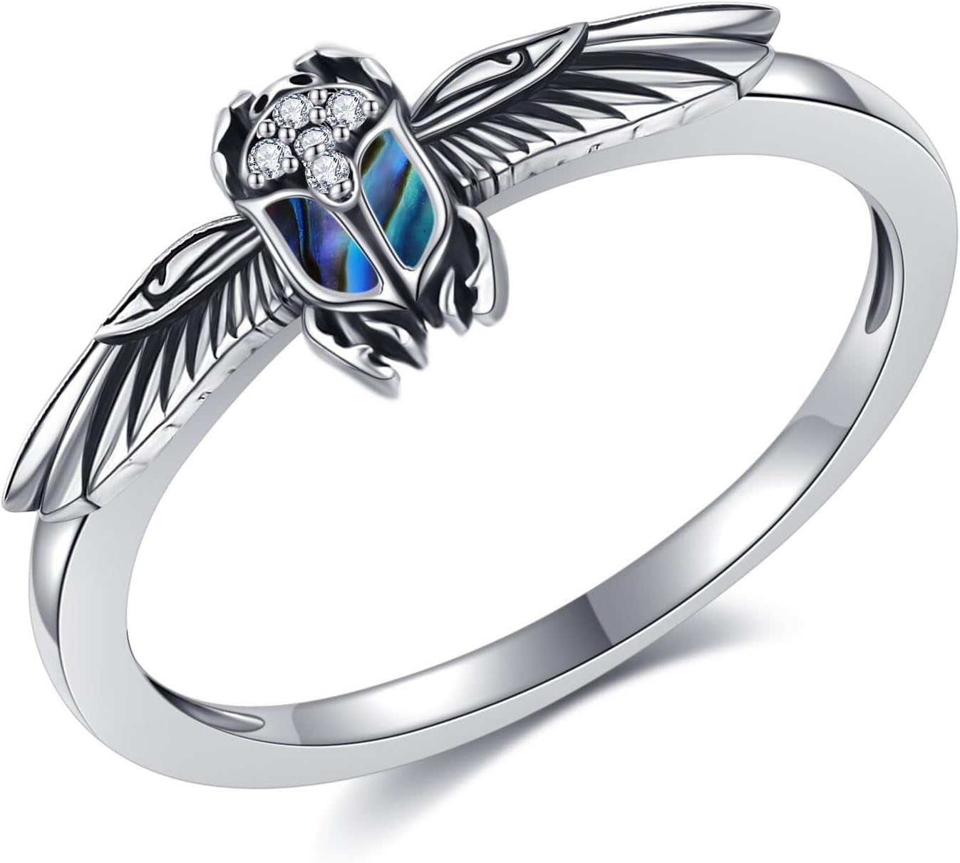 YAFEINI Egyptian Scarab Ring 925 Sterling Silver Abalone Shell Scarab Beetle Ring Egyptian Jewelry for Men Women Mom