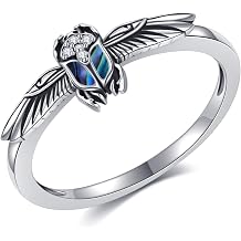 YAFEINI Egyptian Scarab Ring 925 Sterling Silver Abalone Shell Scarab Beetle Ring Egyptian Jewelry for Men Women Mom