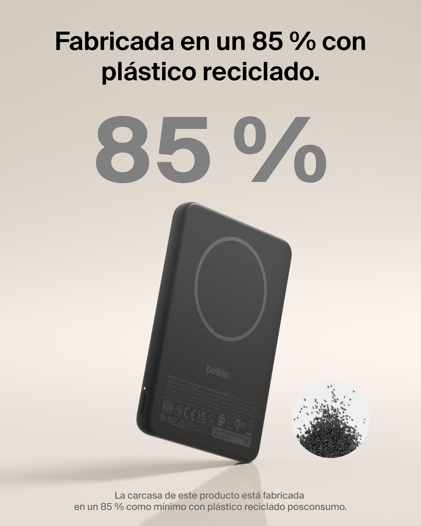 Belkin BoostCharge Batería Externa Magnética Delgada 5000 mAh Soporte Negro | Power Bank Qi2 de 5000 mAh, Anillo Magnético, 1 Puerto USB-C, Cable Incluido, Apta como Equipaje de Mano, Batería Portátil