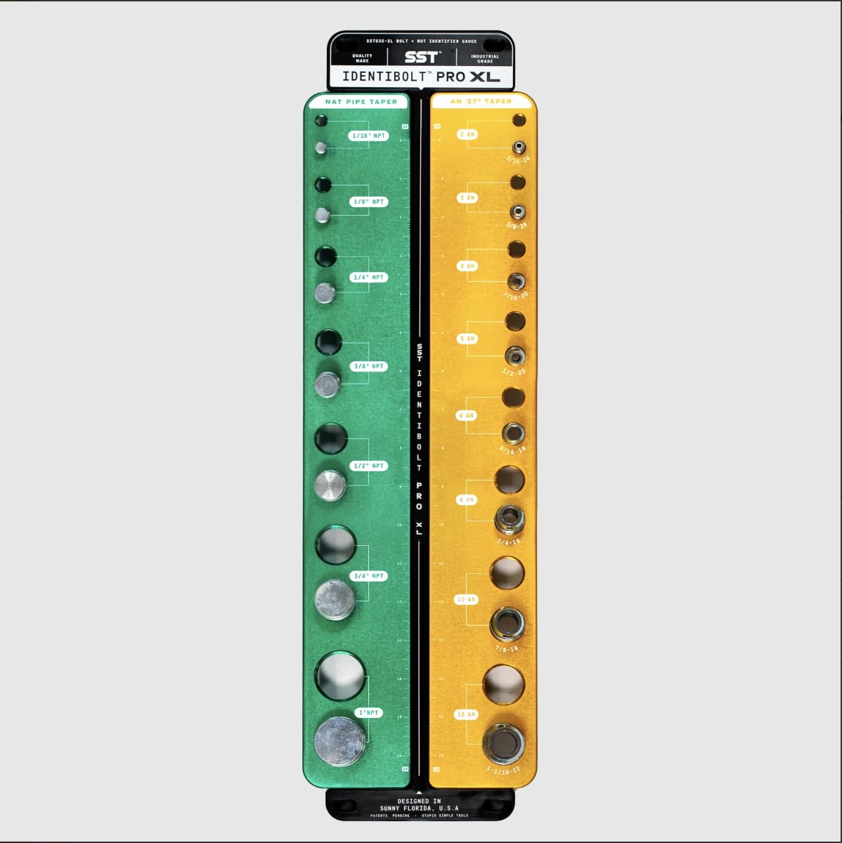 SST - Identibolt PRO NPT/an - Thread Checker with Magnetic Wall Mount - 15 Nut & Bolt Identifier Gauge - Measures 1/16” - 1” NPT & #2 - #12 an - Tight