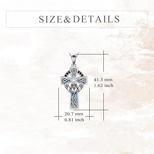 Miniatura 5 de YFN Collar de cruz de plata de ley 925 con nudo celta cruz infinito corazón amor colgante collar de 18 pulgadas