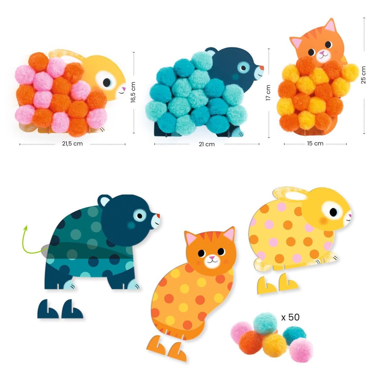 Djeco Collage di pompon - Animali e cerchi di pompon