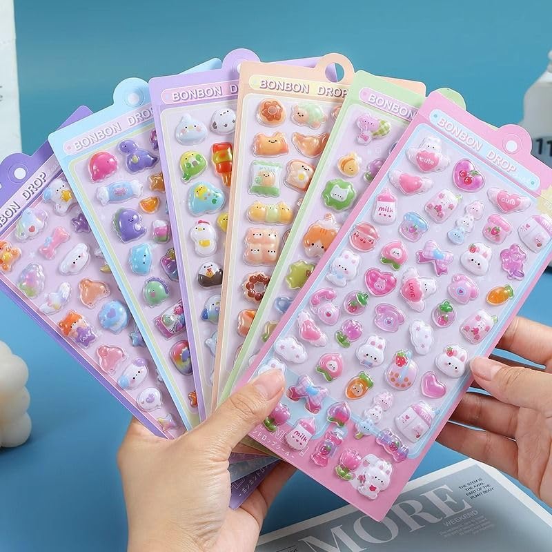 DIY Cartoon 3D Stickers for Kids, DIY Decorative Stickers for Phone Case Laptop Shell, Kawaii Colorful Clear Acrylic Mini Cartoon Sticker, Phone Case Sticker, Self Adhesive (Pack of 6)-image-46