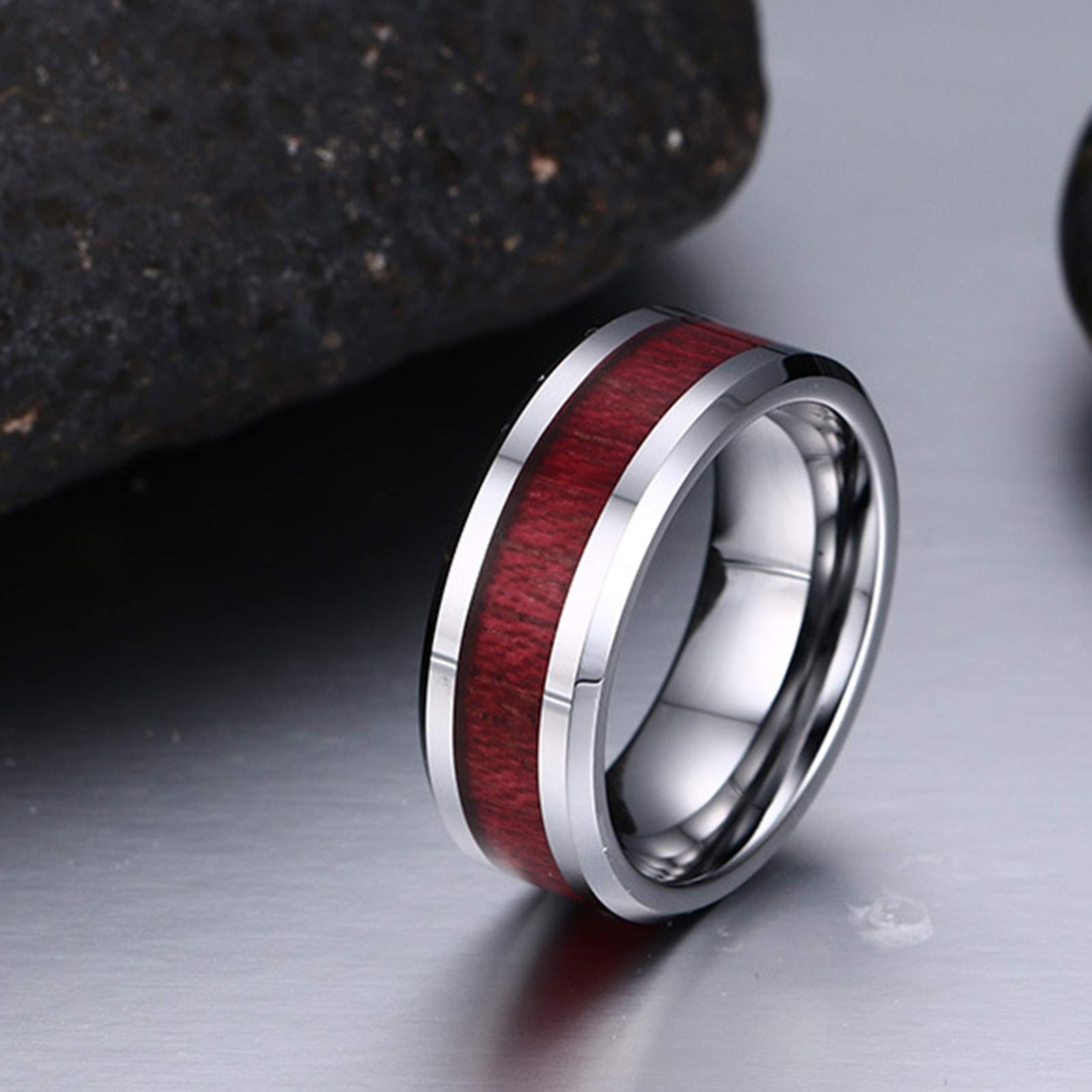 KnSam Set di 2 anelli di fidanzamento in argento da donna, 8 mm, inserto in legno argento