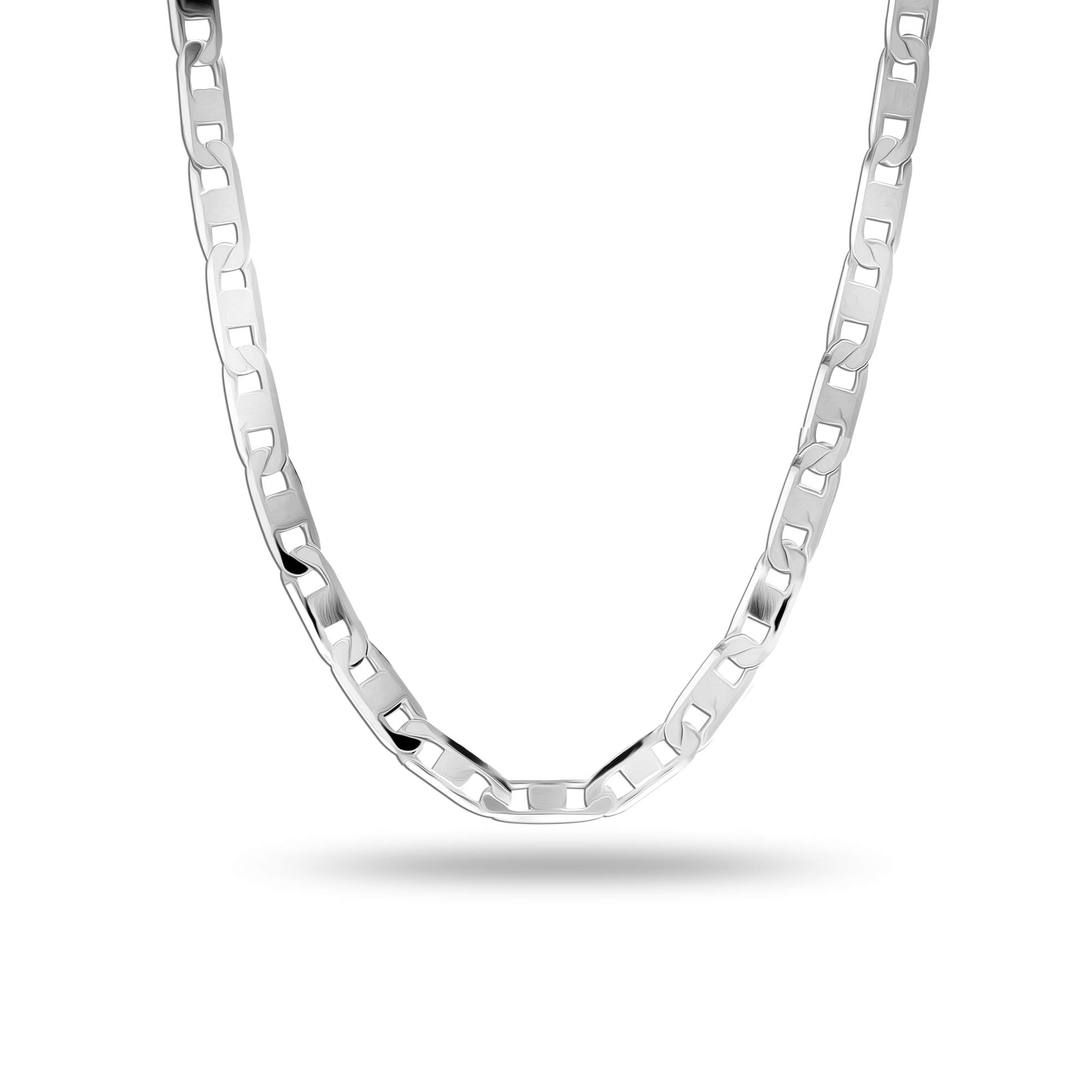 LeCalla Links Argento massiccio 925 italiano 3 MM, 4 MM diamante-taglio solido Mariner collana a maglie piatte per le donne uomini con chiusura aragosta, Made in Italy (16, 18, 20, 22, 24 pollici)