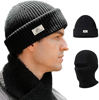 FonVan Hats for Men Winter, Warm Knitted Ski Hats, Knitted Hats, Winter Knit Hat for Men, Balaclava, Thermal Balaclava, Face Cap, 2 in 1 Hats, Suitable for Skiing, Running