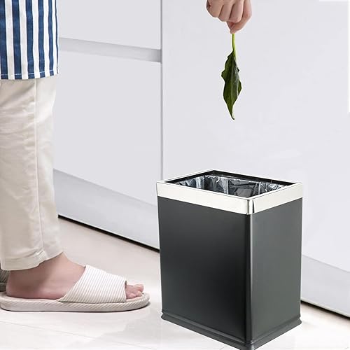 Miniatura 6 de Cubo de basura de metal con parte superior abierta "Invisi-Overlap", papelera de oficina pequeña, decoración moderna del hogar, forma rectangular