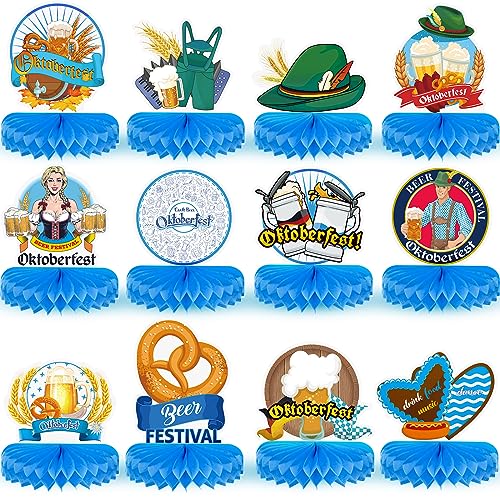 Qilery 12 Pcs Oktoberfest Party Honeycomb Centerpieces Decorations