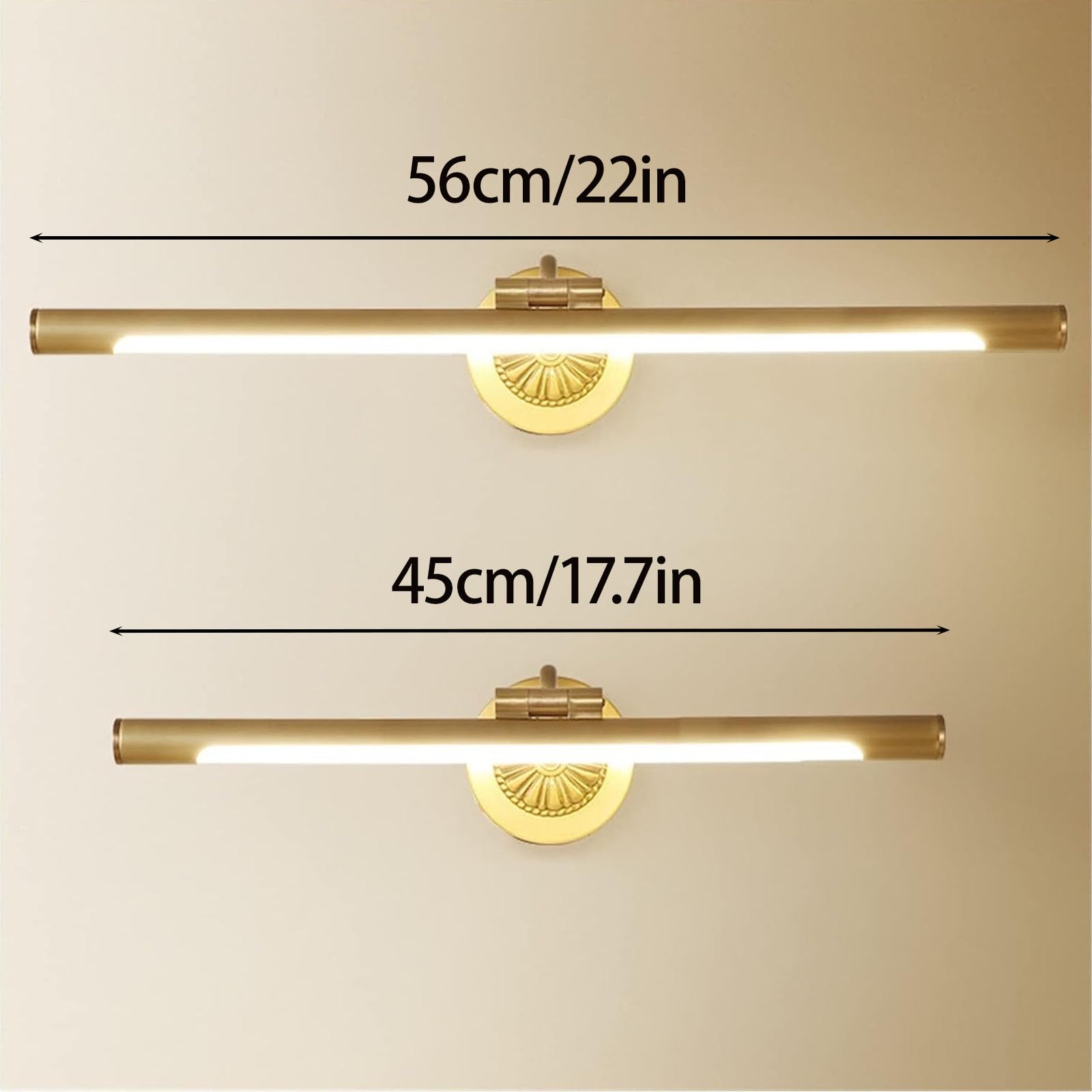Lampada a LED per quadri, dimmerabile, in metallo, con braccio oscillante, cablata rigida, bianco caldo per cornici e ritratti, finitura in ottone dorato