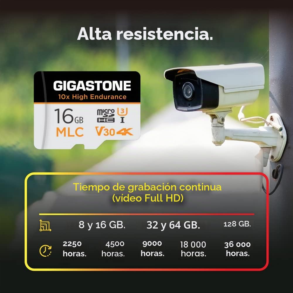 [10x High Endurance] Gigastone 16GB MLC Tarjeta de Memoria Micro SD, Paquete de 10, grabación de Video 4K de Alta Resistencia 10x, Cámara de Seguridad, vigilancia, Tablero 95MB/s, U3 C10 Micro SD MLC