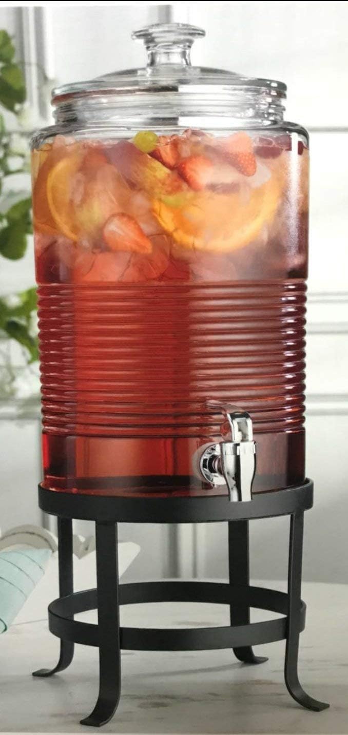 Truenow Glass Beverage Dispenser 8 LTR with Unique Metal Stand, 1 Piece