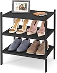 Smiry Bamboo Long Shoe Rack, 2 Tier Shoe Organizer for Entryway & Closet, Stackable Free Standing Storage Shelf for Shoes, Bags & Plants, White