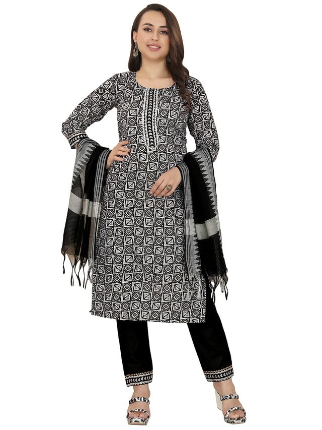 SIRILWomen's Poly Cotton Printed Straight Kurta Pant with Dupatta Set