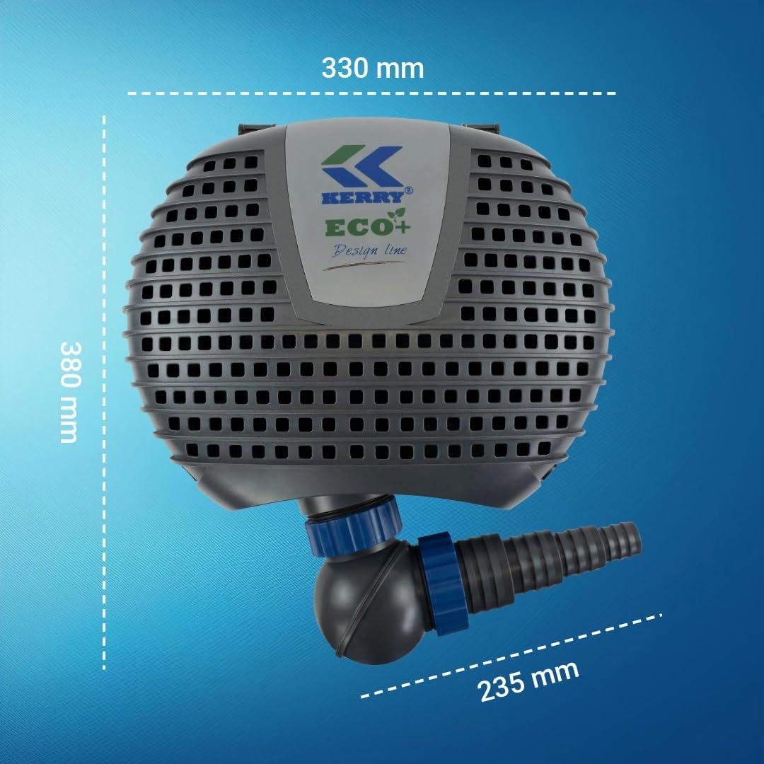 ECO Teichpumpe KEE08000-8000 L/H, nur 42 Watt energiesparend, Vorfilterkammer, 4,2m Förderhöhe, 10m Kabel, Wasserpumpe für Brunnen, Teich und Bach, Brunnenpumpe | Gartenteichpumpe