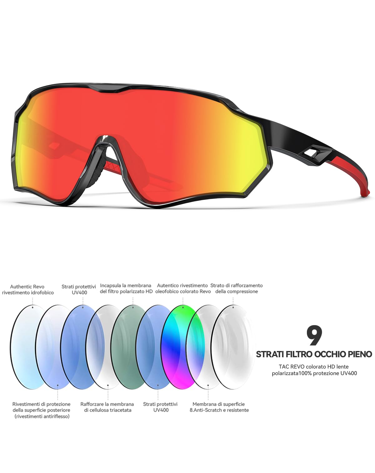 BEACOOL Occhiali da Sole Sportivi Polarizzati Occhiali da Ciclismo Anti-UV400 Protezione per uomini donne TR90 corsa pesca ciclismo baseball golf