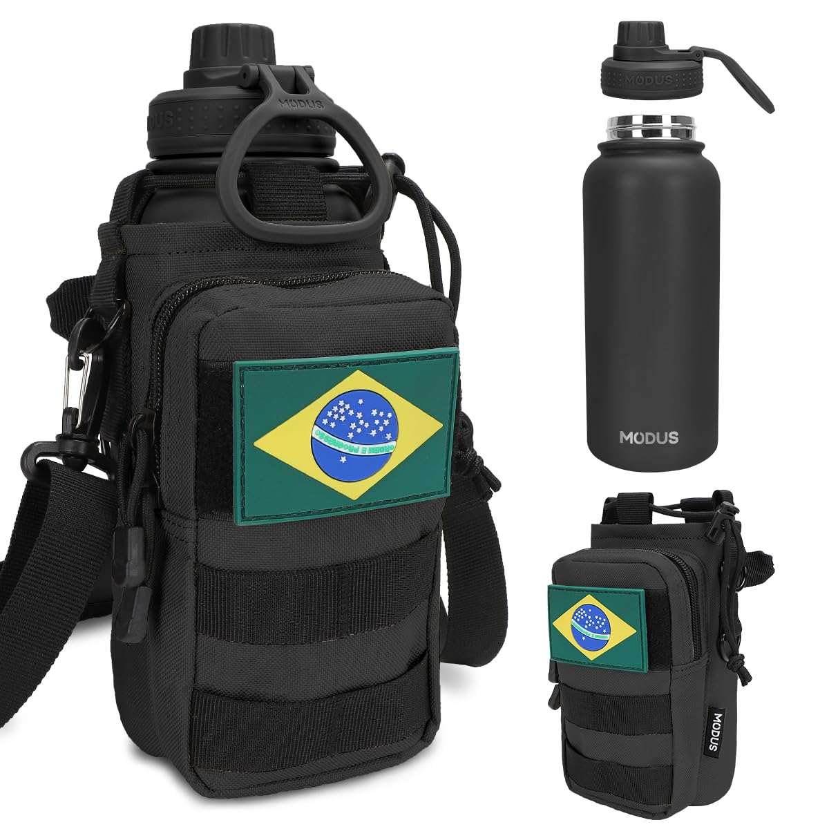 MODUS Garrafa Térmica Inox 950ml com Bolsa Porta Manter Frio ou Quente por Horas (Preto)