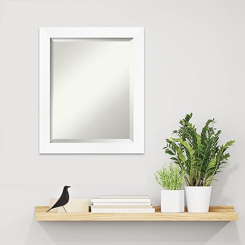 Miniatura 4 de Amanti Art Espejo de pared blanco de 23 x 19 pulgadas, espejo de baño rectangular estrecho blanco para decoración de pared de sala de estar, marco