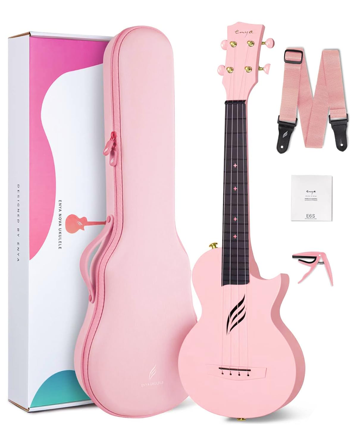 Enya NOVA U 23-Inch Carbon Fiber Concert Travel Ukulele, Pink