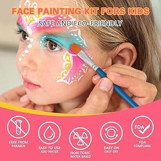 LOPHE Face Paint Kit, 30 Colors Rainbow Body Paint for Kids Adults, Safe & Non-Toxic Water Based Split Cake Face Paint Palette with 2 Brushes 56 Stencils, Makeup Set for Halloween Christmas Cosplay